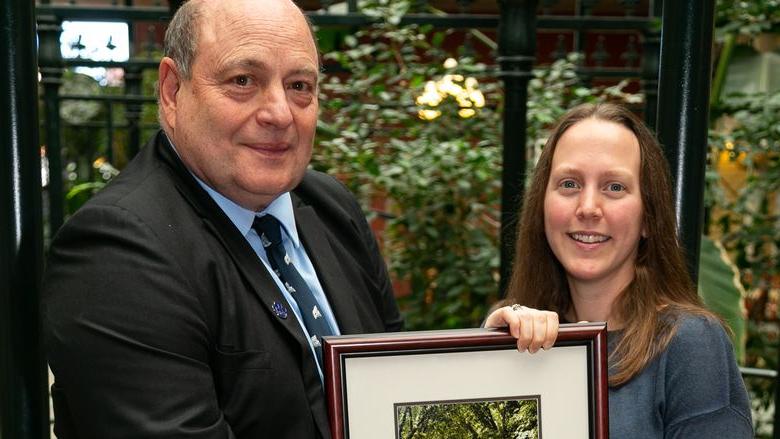 Emily Thomas with Steve Grado, vice president of the Penn State Forest Resources Alumni Group.